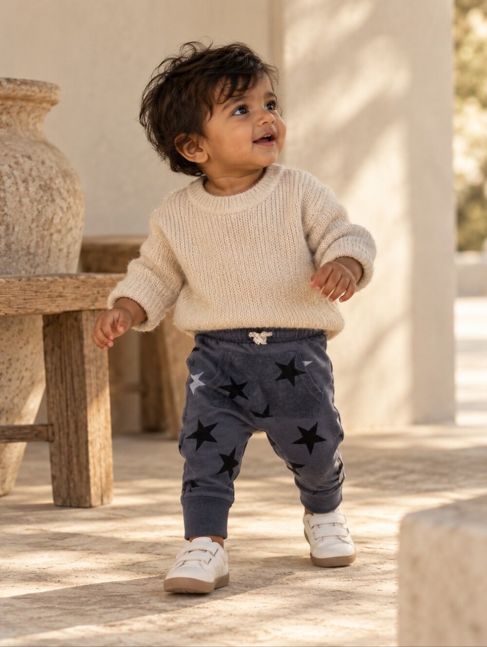 Zara Baby 9-12M Charcoal Star Print Harem Jogger Pants Drop Crotch